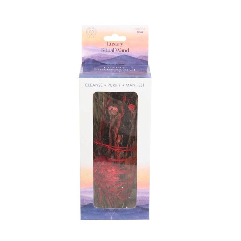 6in Ritual Wand Smudge Stick with Rosemary and Red Flowers - The Energy Emporium