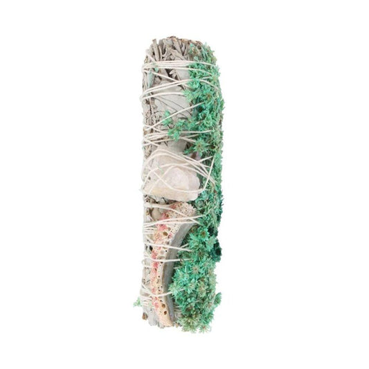 6in Ritual Wand Smudge Stick with White Sage, Abalone and Quartz - The Energy Emporium