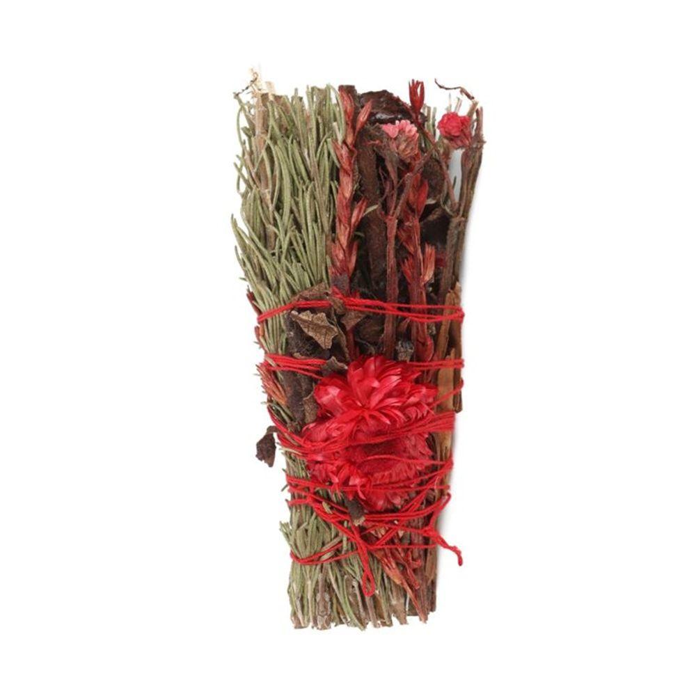 6in Ritual Wand Smudge Stick with Rosemary and Red Flowers - The Energy Emporium