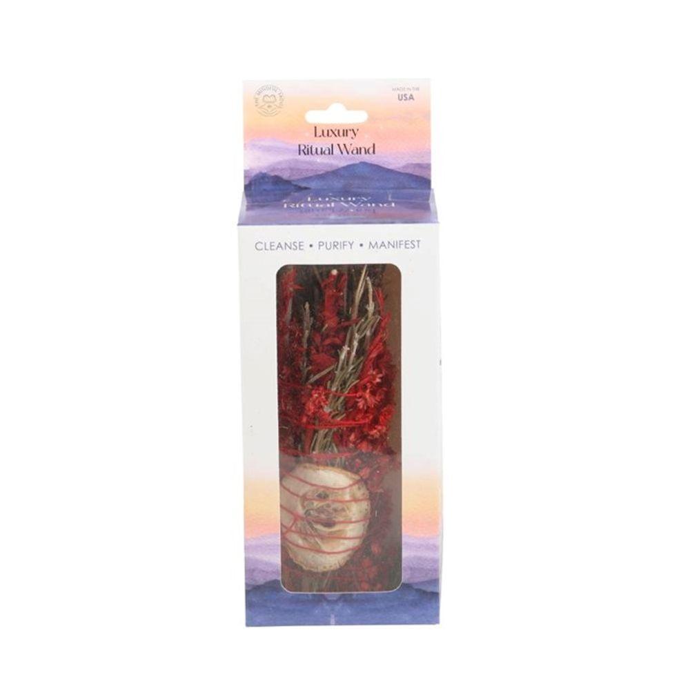 6in Ritual Wand Smudge Stick with Rosemary, Sage and Red Jasper - The Energy Emporium