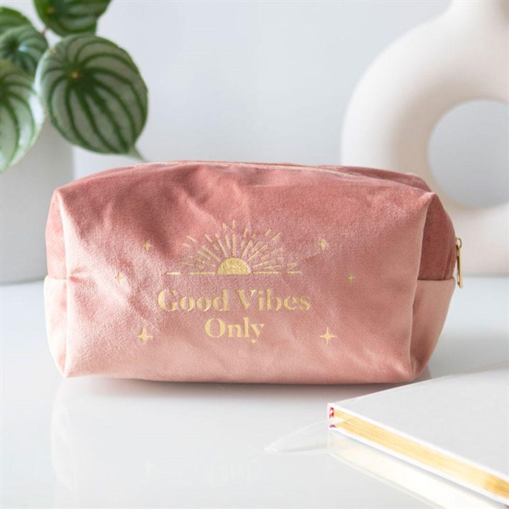 Good Vibes Only Velvet Toiletry Bag - The Energy Emporium