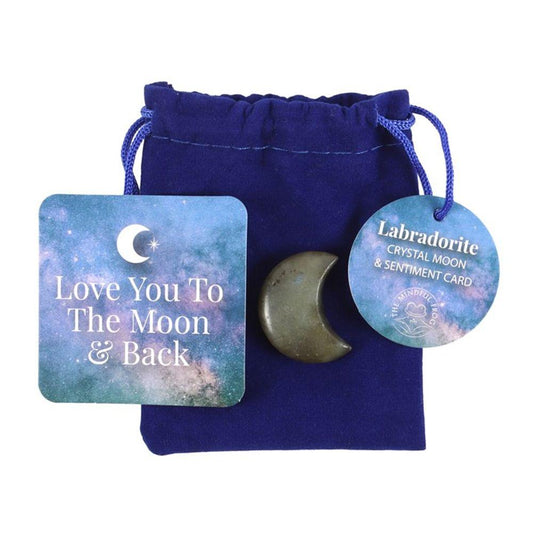 Love You to the Moon Labradorite Crystal Moon in a Bag - The Energy Emporium