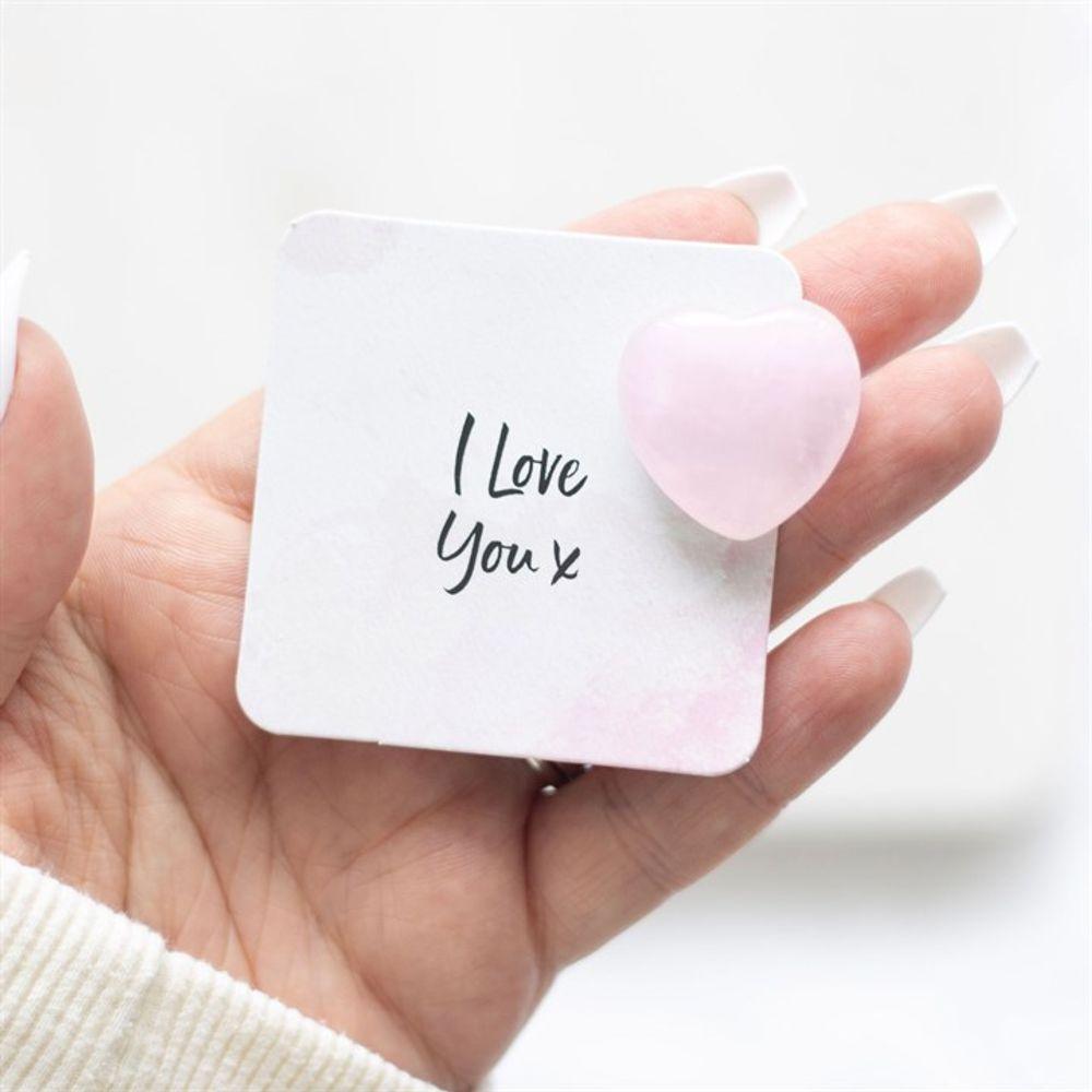 I Love You Rose Quartz Crystal Heart in a Bag - The Energy Emporium