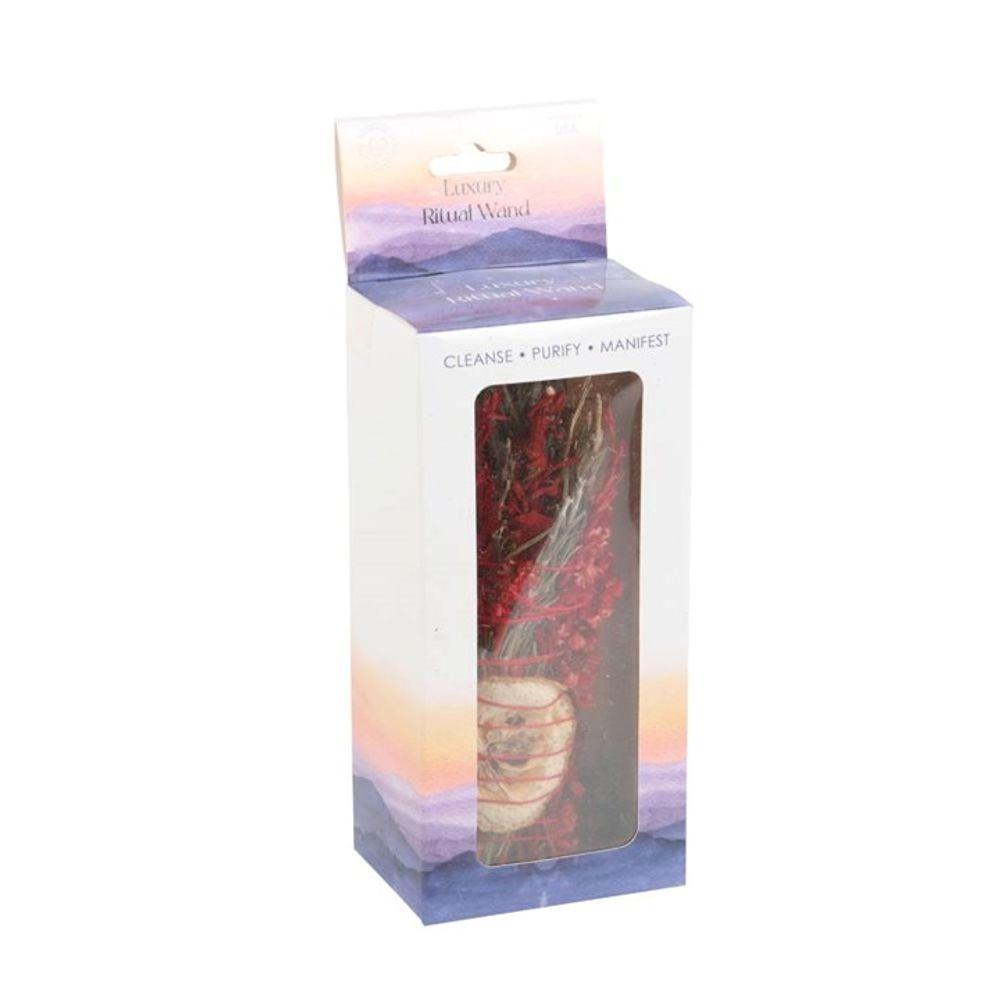 6in Ritual Wand Smudge Stick with Rosemary, Sage and Red Jasper - The Energy Emporium