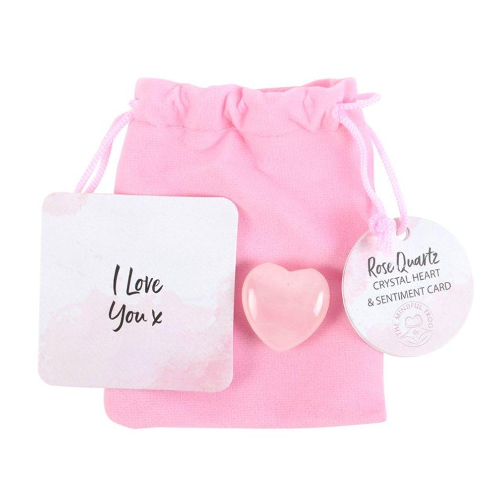 I Love You Rose Quartz Crystal Heart in a Bag - The Energy Emporium